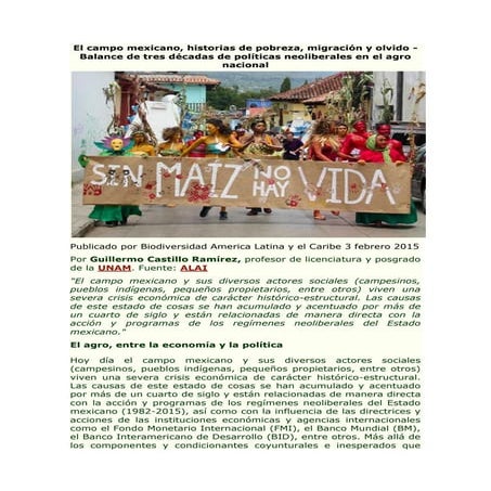 Balance de tres décadas de políticas neoliberales en el agro mexicano