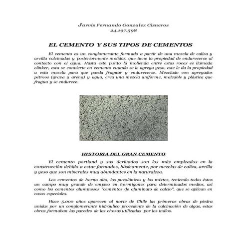 El cemento y sus tipos de cementos