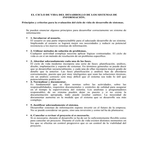 El ciclo de vida del desarrollo de los sistemas de información