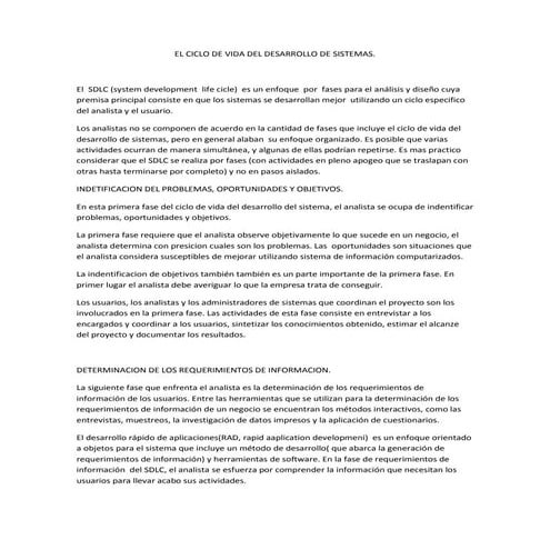 El ciclo de vida del desarrollo de sistemas