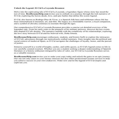 El Cid La Leyenda Resumen. BestResumeHelp.com enco