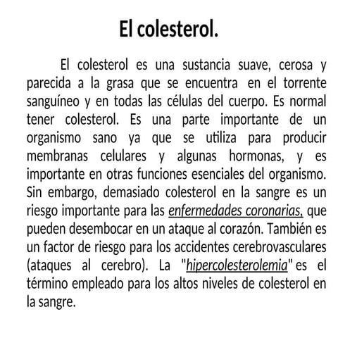 El colesterol clase salud del adulo joven