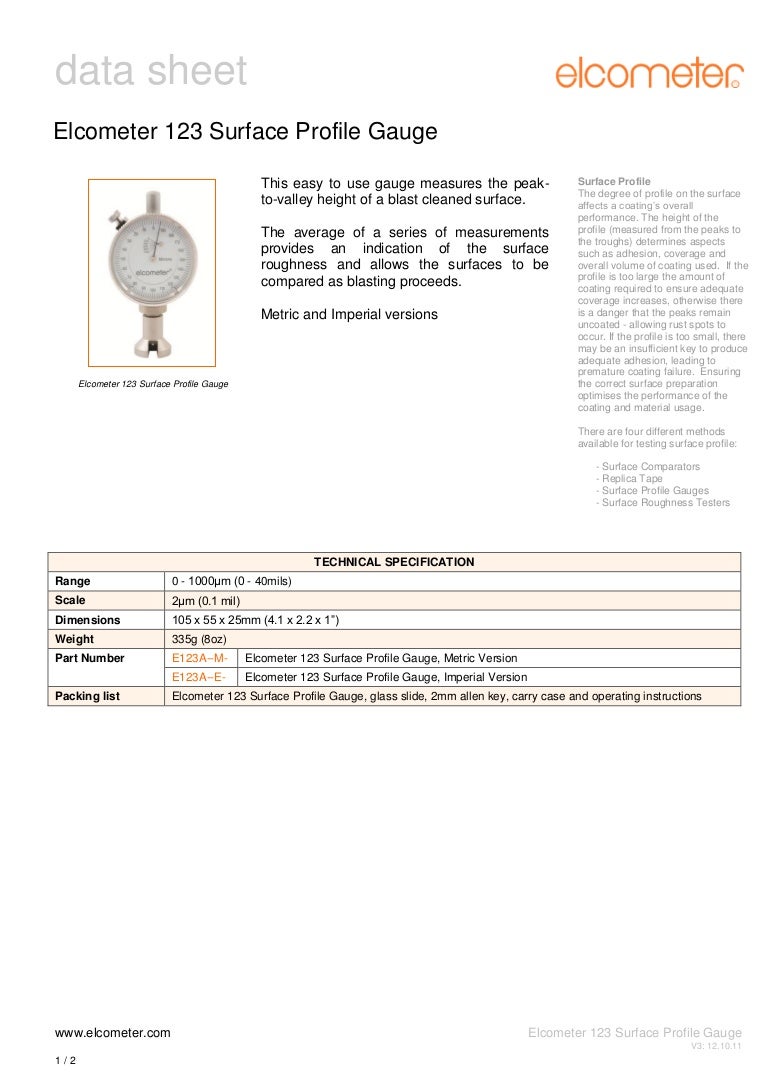 Elcometer 123 Analog Surface Profile Gauge Measures The Peak To Valle