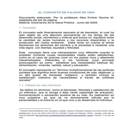 El concepto de calidad de vida