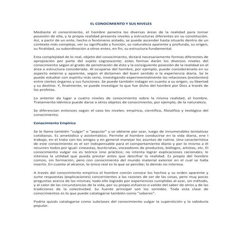 El conocimiento y sus niveles