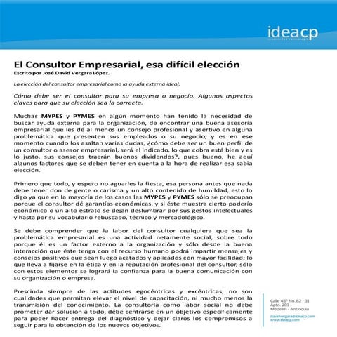 El consultor empresarial, esa difícil elección