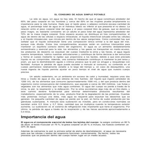 El consumo de agua simple potable