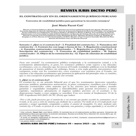 EL CONTRATO-LEY EN EL ORDENAMIENTO JURÍDICO PERUANO | PDF