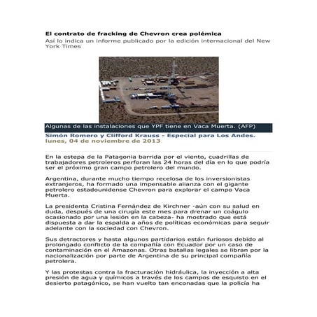 El contrato de fracking de Chevron crea polémica