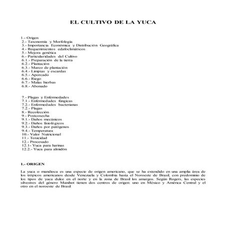 El cultivo de la yuca