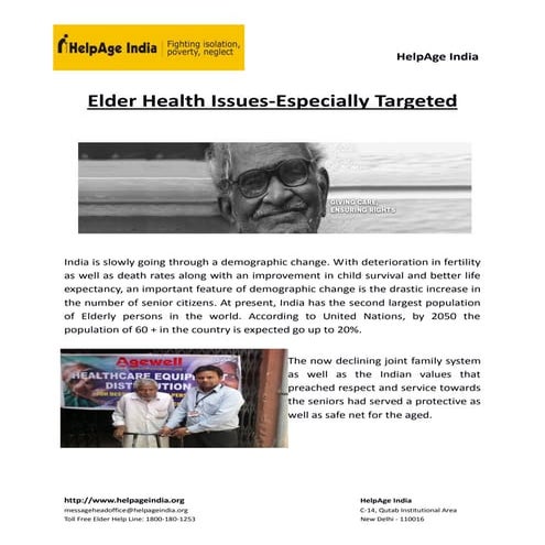 Elder Health Issues - Especially Targeted