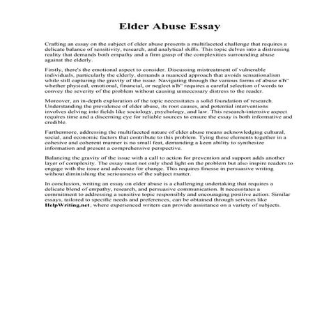 Elder Abuse Essay. Shimer Great Books School