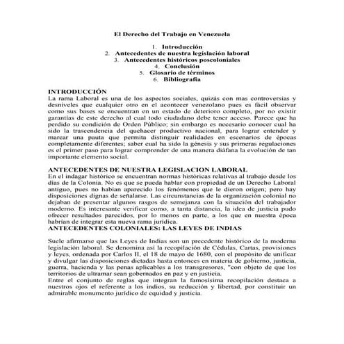 El derecho del trabajo en venezuela