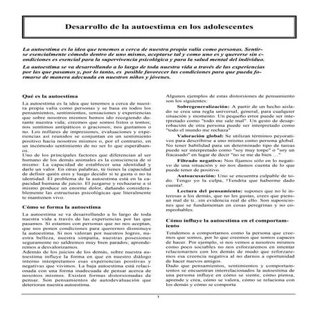 El desarrollo de la autoestima en adolescentes | PDF