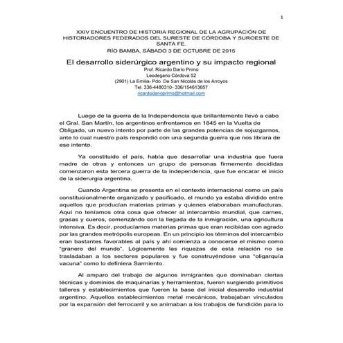El desarrollo siderúrgico argentino y su impacto regional