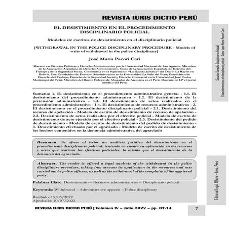 EL DESISTIMIENTO EN EL PROCEDIMIENTO DISCIPLINARIO POLICIAL - AUTOR JOSÉ MARÍ...