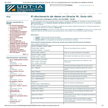 El diccionario de datos en oracle 9i. guía útil