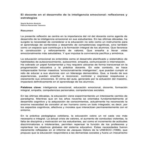 El docente en el desarrollo de la inteligencia emocional | DOC