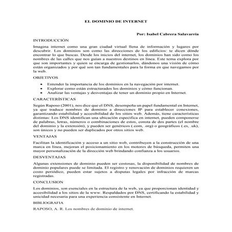 EL DOMINIO DE INTERNET Y SU IMPORTANCIA EN LA WEB | DOCX
