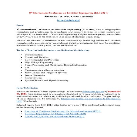 8th International Conference on Electrical Engineering (ELEN 2025) | DOCX