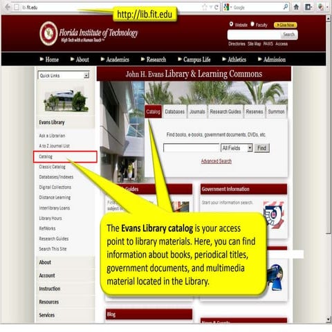 E-LEARN: The Evans Library Catalog