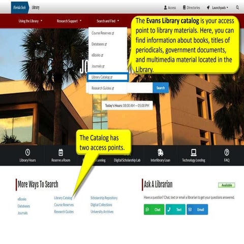E-LEARN: The Evans Library Catalog