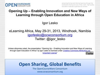 Opening Up – Enabling Innovation and New Ways of Learning through Open Educat...