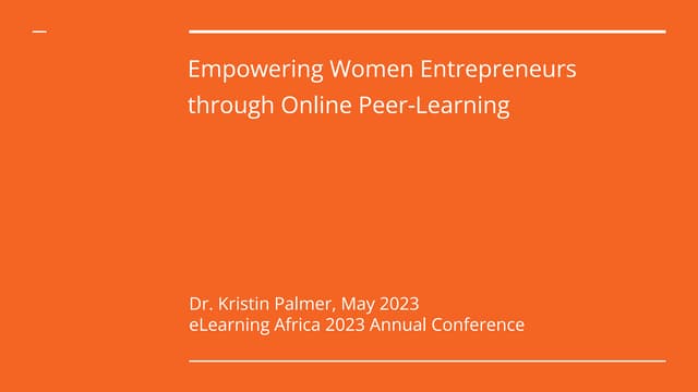 Empowering Women Entrepreneurs Through Online Peer-Learning