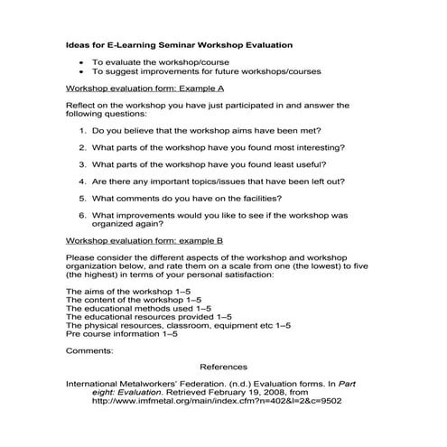 E Learning Seminar Disc Grps Workshop Eval