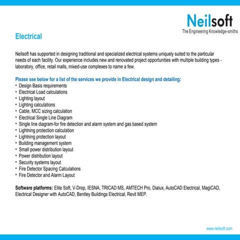 Electrical design and detailed engineering at neilsoft | PPT