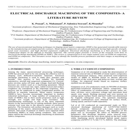 Electrical discharge machining of the composites  a literature review