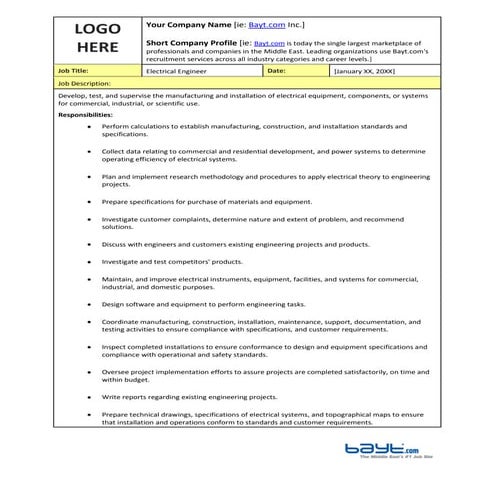 ELECTRICAL ENGINEER JOB DESCRIPTION FOR RESUME visual data 2