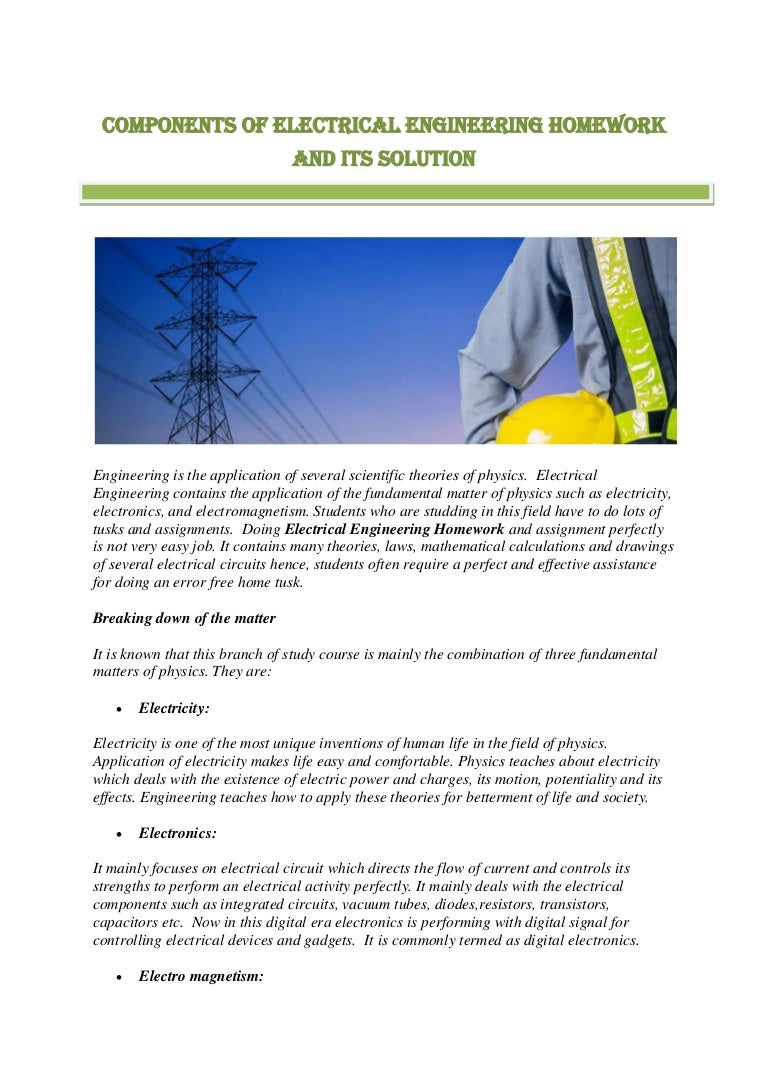 Electrical engineering homework help picture