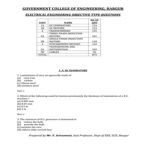 Electrical engineering objective type questions | PDF