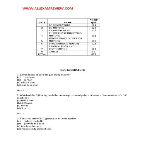 Electrical engineering objective type questions(www.allexamreview.com)   أساأ...