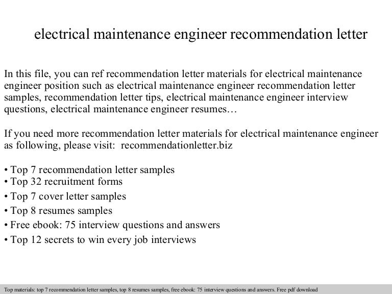 electrical maintenance engineer recommendation letter resume reference letter sample