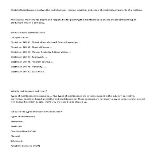 Electrical maintenance work profile &amp; need of it
