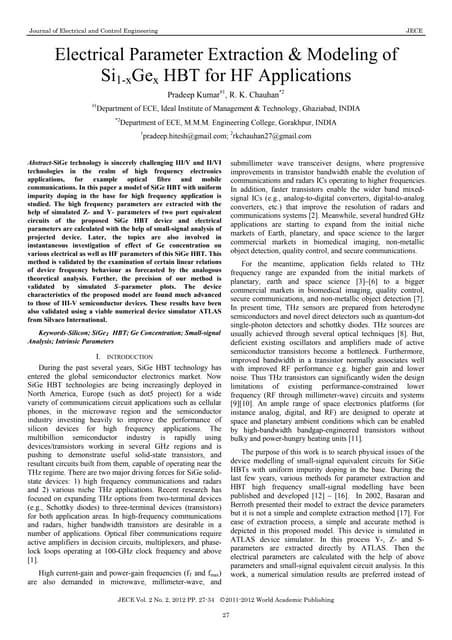 Electrical parameter extraction & modeling of SiGe HBT for HFapplications