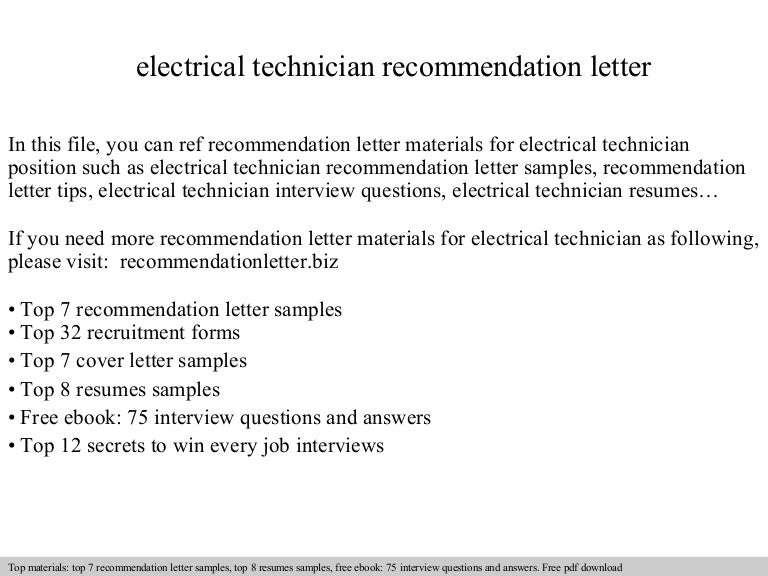 electrical technician recommendation letter recommendation letter for technician