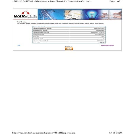 Electric bill recipt nagpur