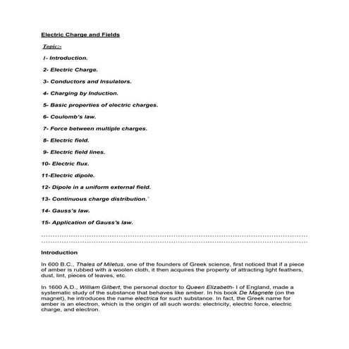 Electric charges and fields