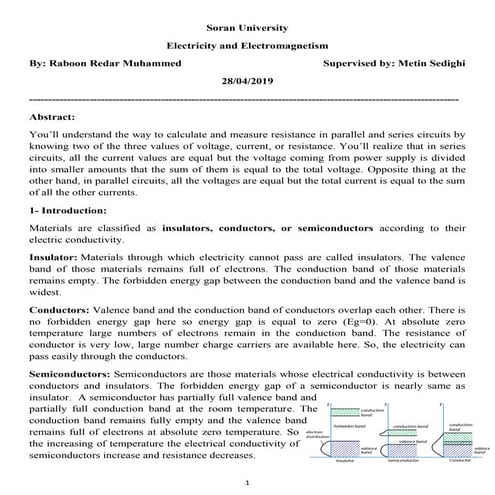 Electricity and Electromagnetism (experimental study)
