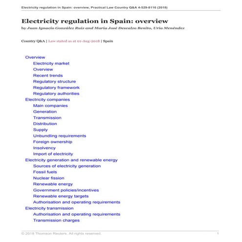 Electricity regulation in spain  overview   practical law1