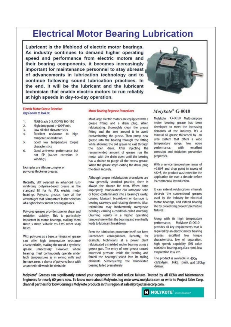 Electric Motor Bearing Grease Molykote G0010 from Project Sales Corp