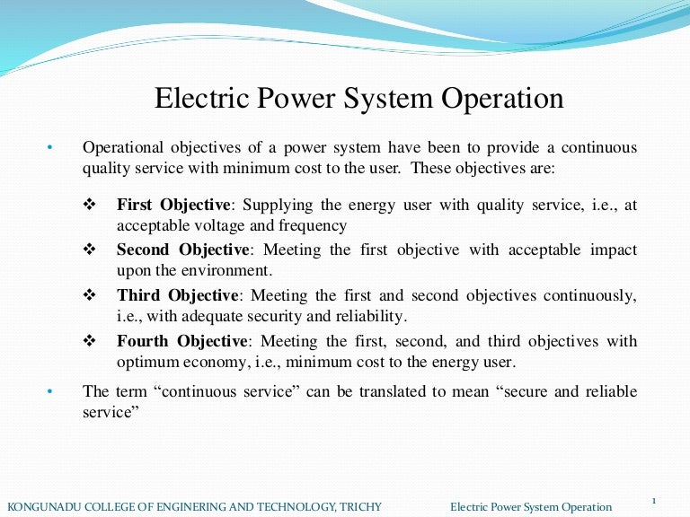 Electric power system operation.