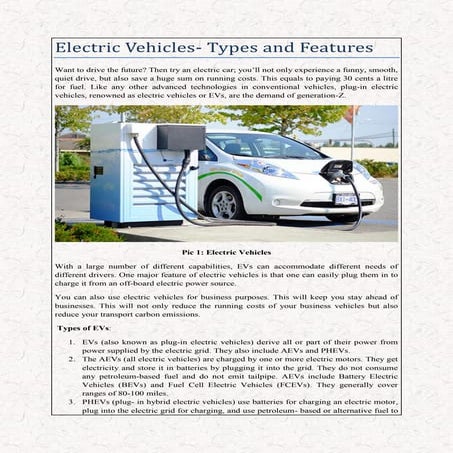 Electric Vehicles- Types and Features