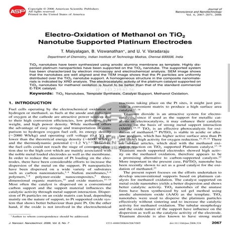 Maiyalagan,Electro oxidation of methanol on ti o2 nanotube supported platinum...