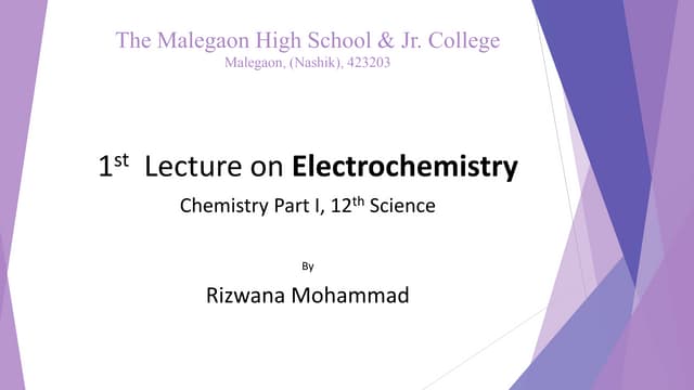 1st Lecture on Electrochemistry | Chemistry Part I | 12th Std