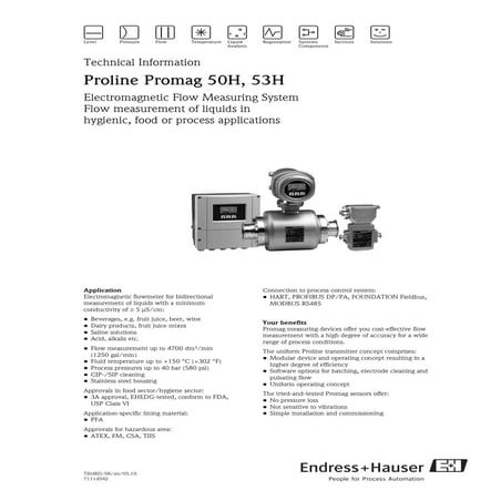 Electromagnetic flowmeter - Proline Promag 50H, 53H