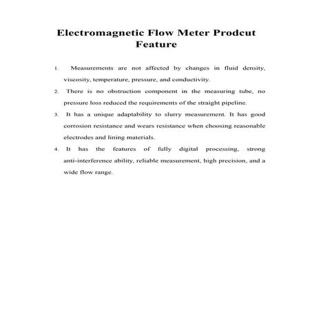Electromagnetic flow meter prodcut feature